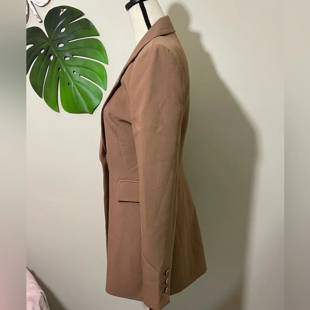 Bardot Camel Tan Single-Button Long Blazer